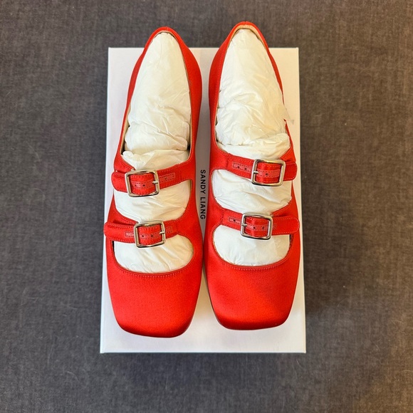Sandy Liang Shoes - Sandy Liang Red Double Strap Flats